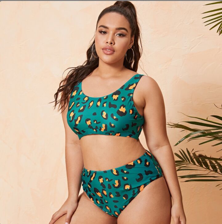 Upopby Retro Polka Dot Green High Waist Bikini Set show