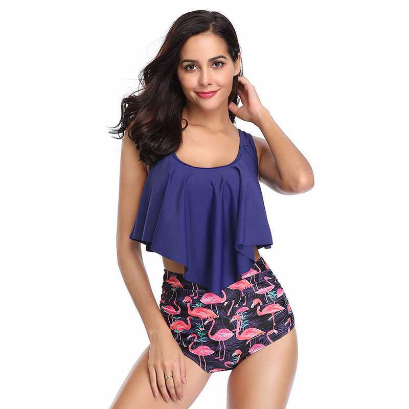 Upopby U-neck Ruffled Two-piece Swimsuit High Waist Bikini display