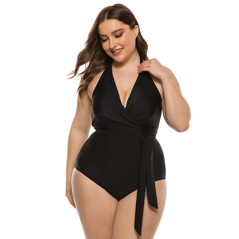 Printed Plus Size One-Piece Swimsuit black details