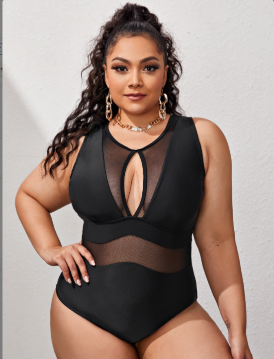 Black hollow one-piece swimsuit