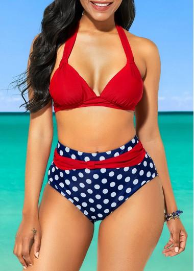 Upopby Polka Dot Pleated Halter Bikini Plus Size Swimsuit show