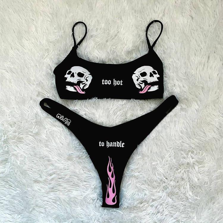 Upopby Letter and Skull Print Bikini Set overview