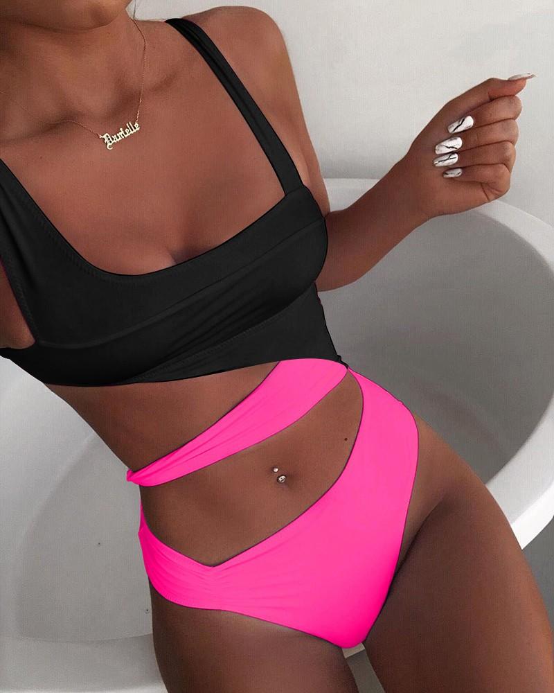 Upopby Sexy U-Neck Hollow Solid One Piece Swimsuit