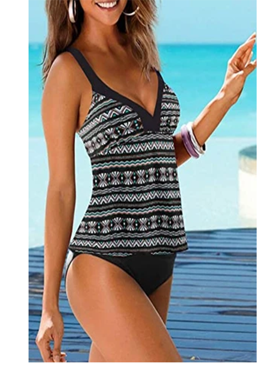 Upopby V-neck Slim Swimsuit Two-Piece Tankinis show