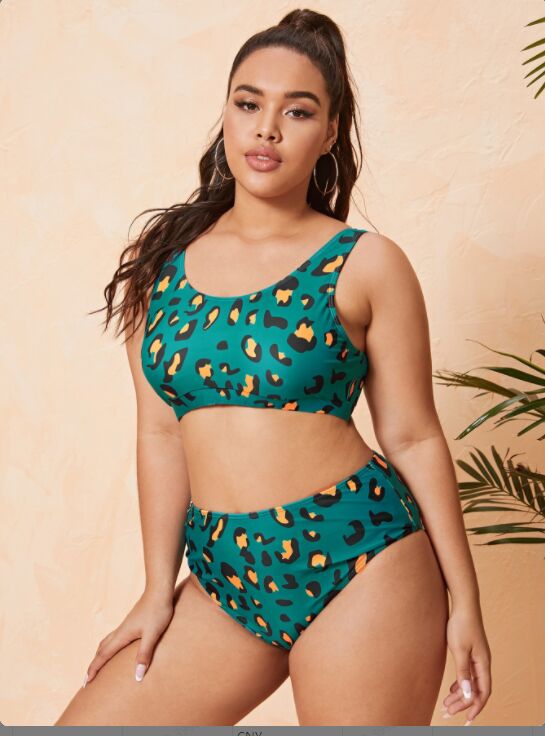 Upopby Retro Polka Dot Green High Waist Bikini Set display