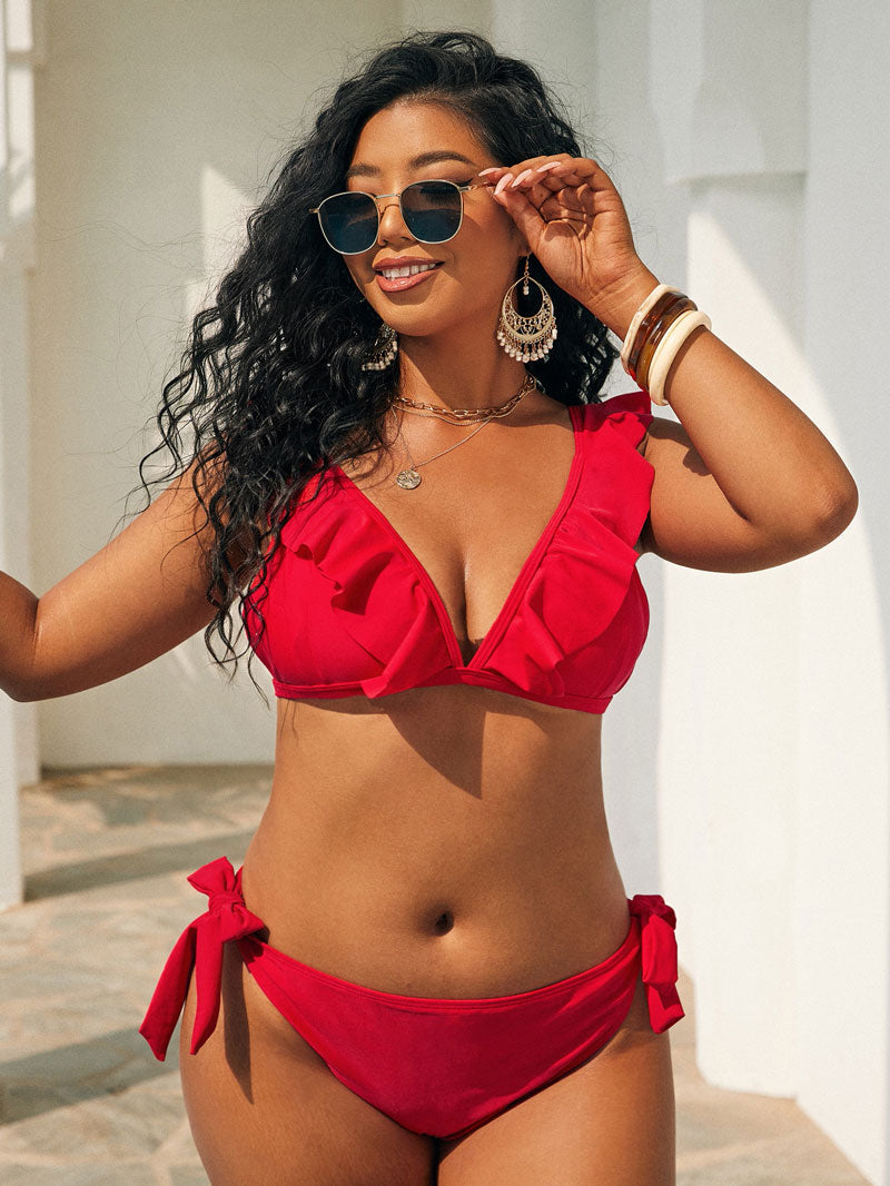 Red Solid color string bikini