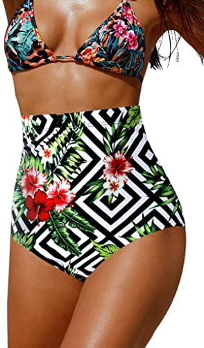 Upopby Women's High Waisted Swimsuit Bikini Bottoms Tummy Control Tankini Bottoms flower