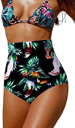 black Upopby Women's High Waisted Swimsuit Bikini Bottoms Tummy Control Tankini Bottoms