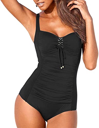 Upopby Belly Pleated One-piece Swimsuit Solid Suit black