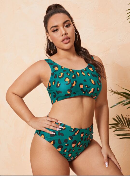 Upopby Retro Polka Dot Green High Waist Bikini Set details