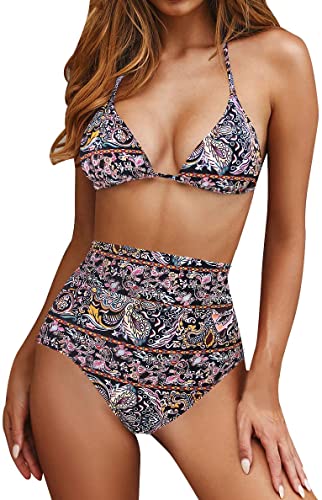 Upopby Sexy High Waist Triangle Sling Two Piece Bikini Set