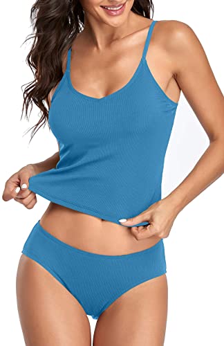 Upopby U-neck Long Belly Hide Swimsuit Tankini blue