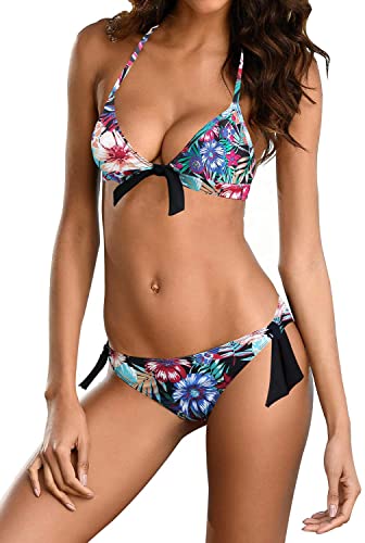 Upopby Triangle Sling Bikini Set Push Up Two-piece Swimsuit flower2