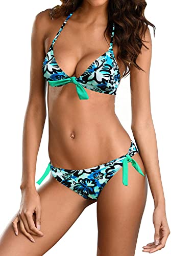Upopby Triangle Sling Bikini Set Push Up Two-piece Swimsuit blue
