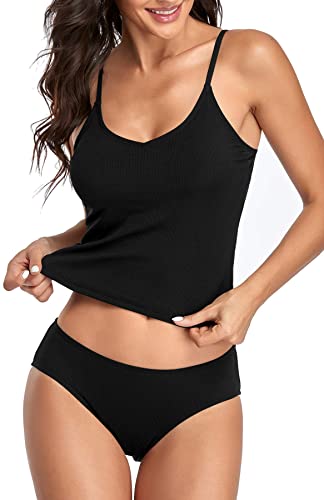 black Upopby U-neck Long Belly Hide Swimsuit Tankini