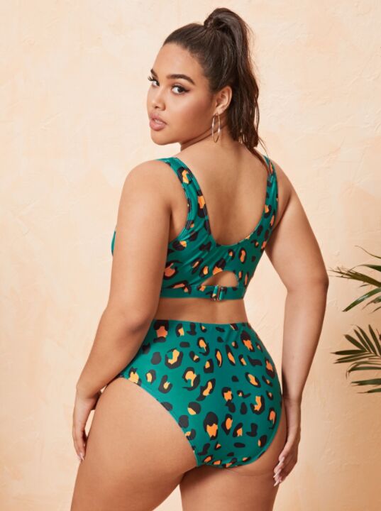 Upopby Retro Polka Dot Green High Waist Bikini Set back details