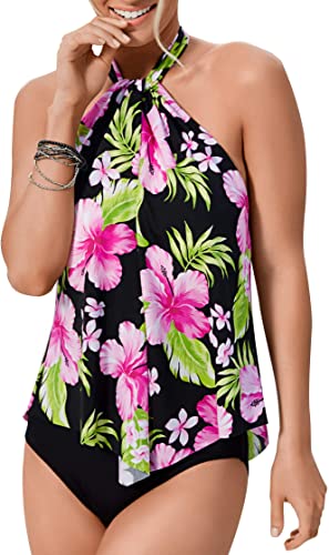 Upopby High Neck Strap Ruffled Backless Swimsuit flower 2