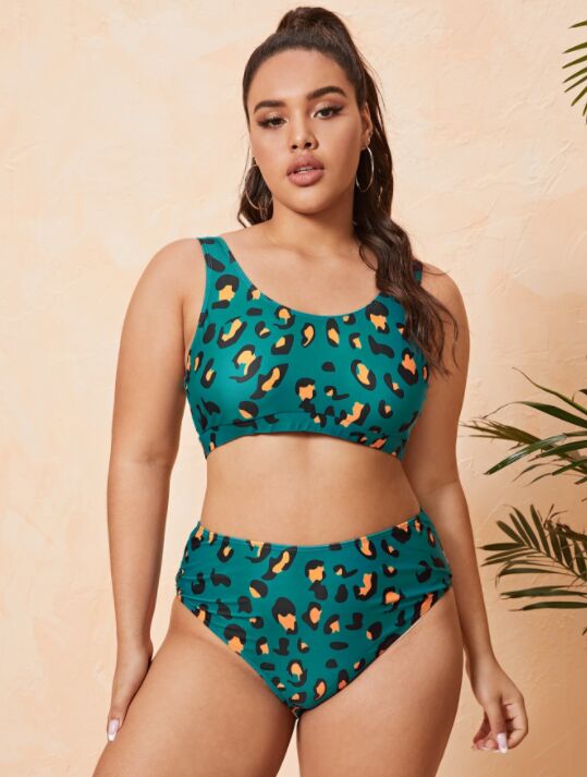 Upopby Retro Polka Dot Green High Waist Bikini Set