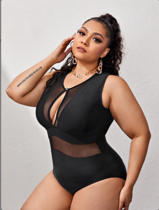 black one-piece swimsuit display