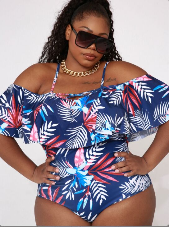 Cold Shoulder Swimsuit Plus Size Floral-Print Swimwear show