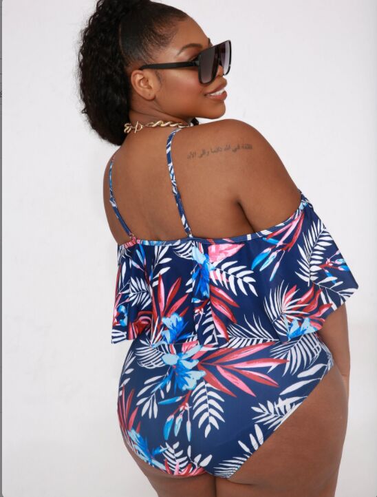 Cold Shoulder Swimsuit Plus Size Floral-Print Swimwear back details