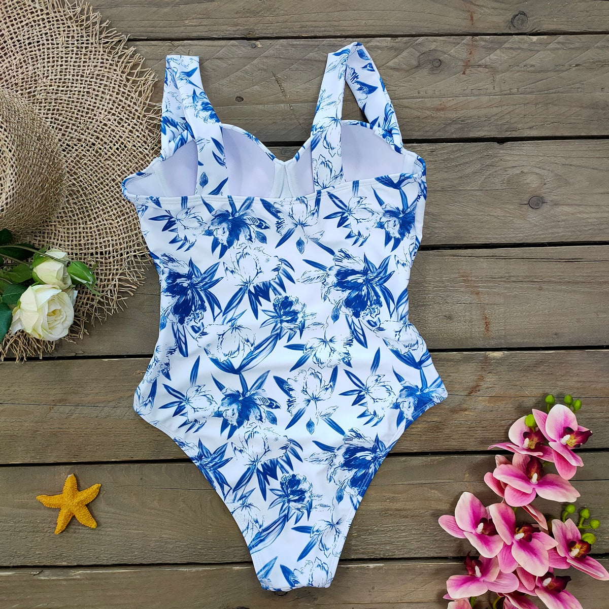 Upopby 2022 Sexy Floral / Leaf Printed One-Piece Swimsuit Belly Swimwear