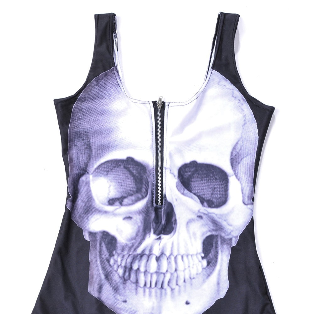 Upopby Sport Skull Reaper One Piece Zipper Swimsuit   details