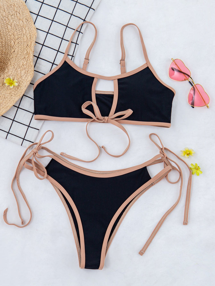 Tie Knot Strap High Cut Bikini Set Swimsuit