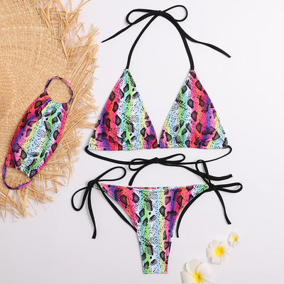 Triangle Bikini Snakeskin Print Sexy Swimsuit 