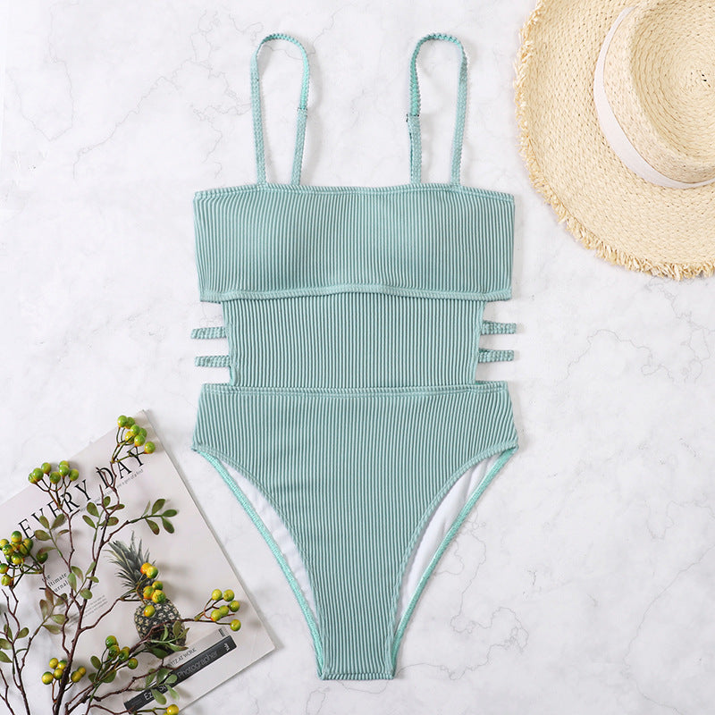 light green one-piece swimsuit