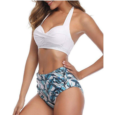 Upopby Retro Two-Piece Swimsuit Halter High Waist Bikini white