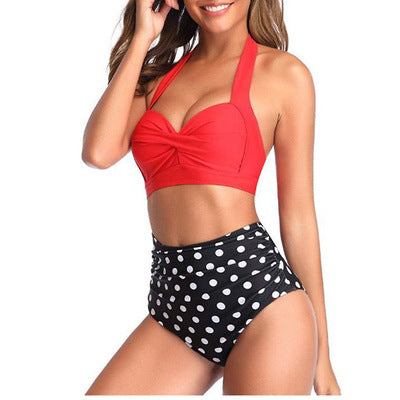 Upopby Retro Two-Piece Swimsuit Halter High Waist Bikini 