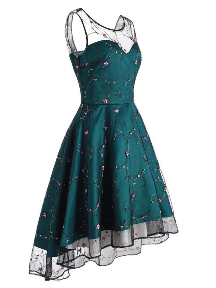 1950s Mesh Hi-Lo Back Lace Up Dress