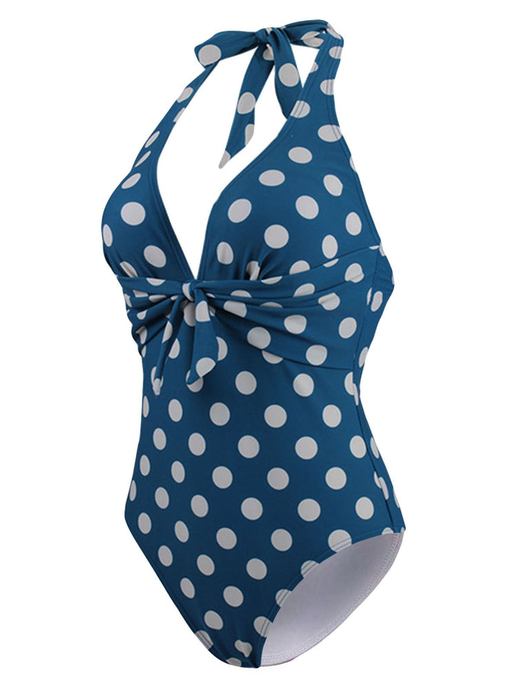 Upopby Halter Polka Dot Slim One-Piece Swimsuit view