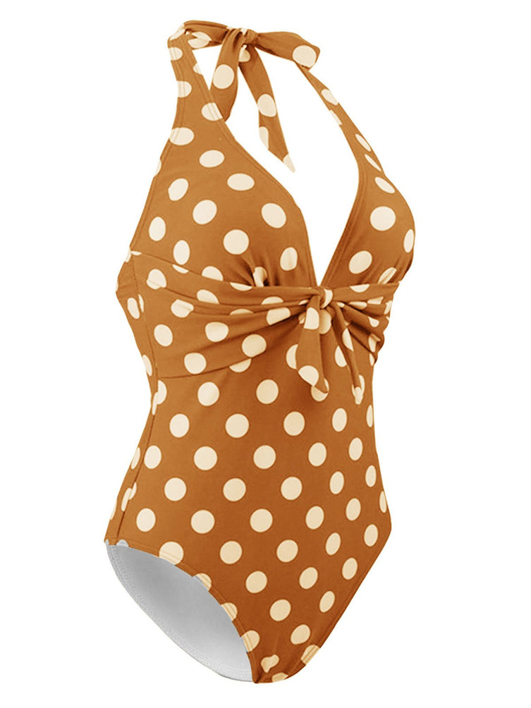 Upopby Halter Polka Dot Slim One-Piece Swimsuit side view