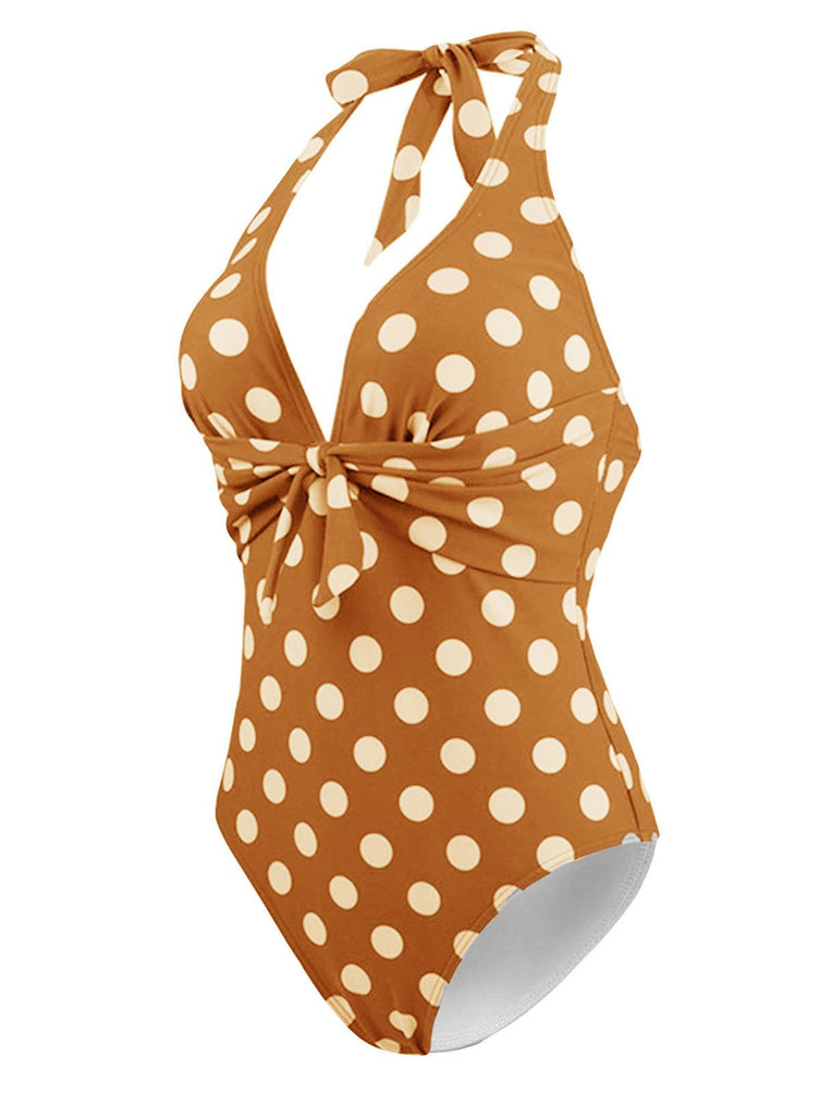 Upopby Halter Polka Dot Slim One-Piece Swimsuit side show