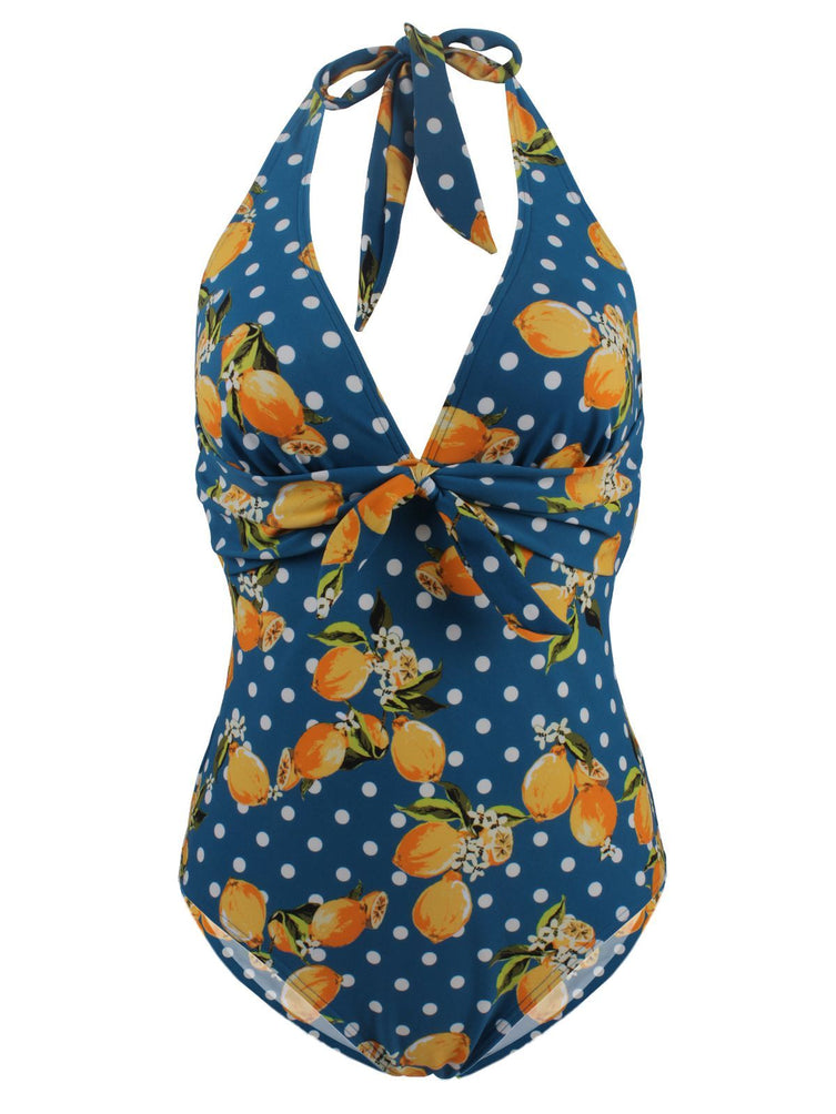 Upopby Halter Lemon One-Piece Swimsuit overview