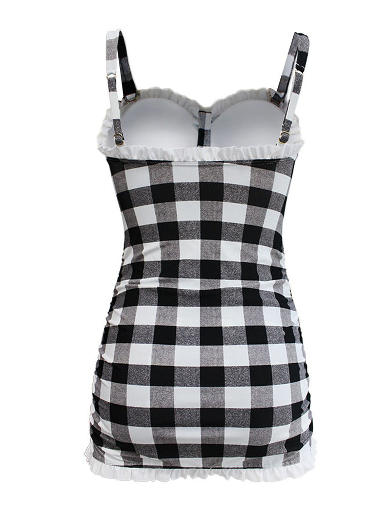 Upopby Plaid Bow Strap Ruffled Tankini back