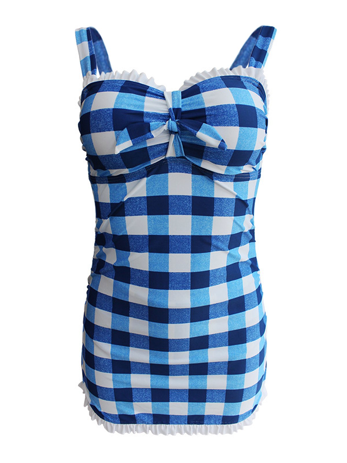 Upopby Plaid Bow Strap Ruffled Tankini show