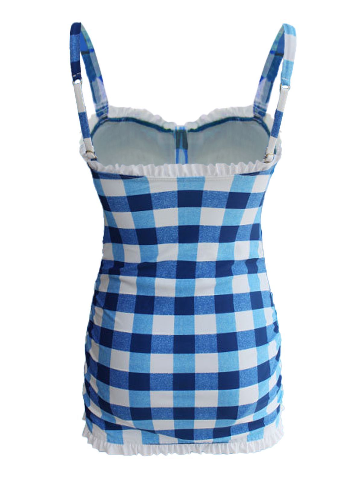 Upopby Plaid Bow Strap Ruffled Tankini back details