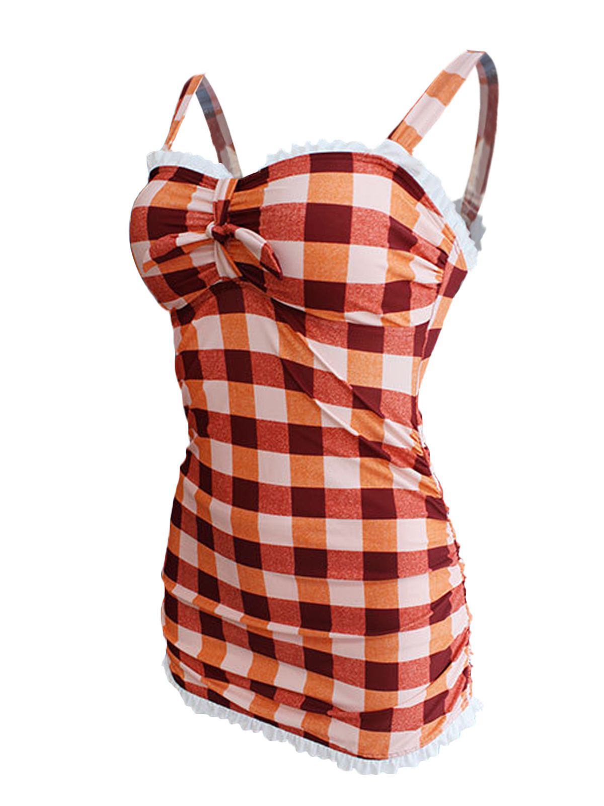 Upopby Plaid Bow Strap Ruffled Tankini side view