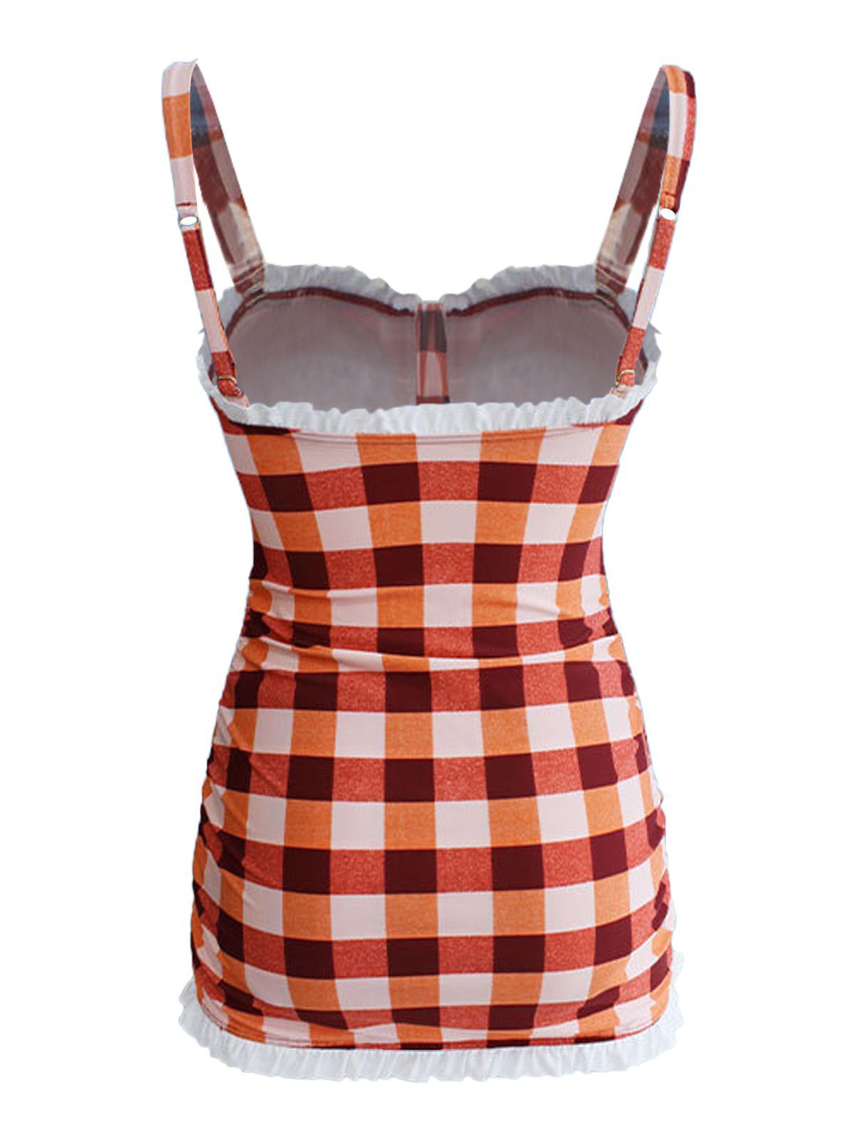 Upopby Plaid Bow Strap Ruffled Tankini back details