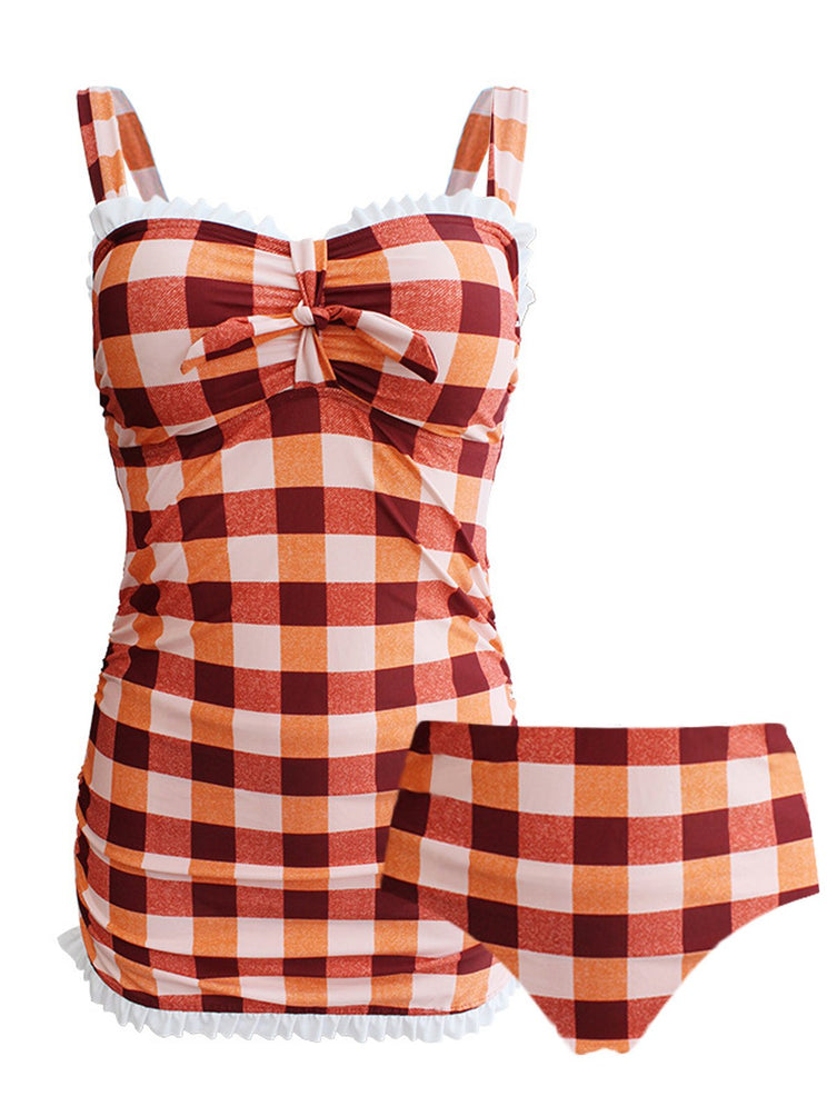 Upopby Plaid Bow Strap Ruffled Tankini View