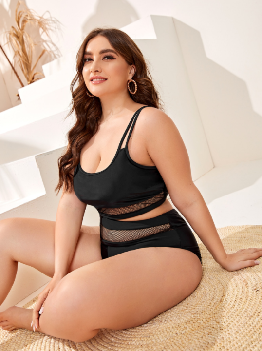 Upopby Black Hollow Two-Piece Swimsuit High Waist Bikini Set