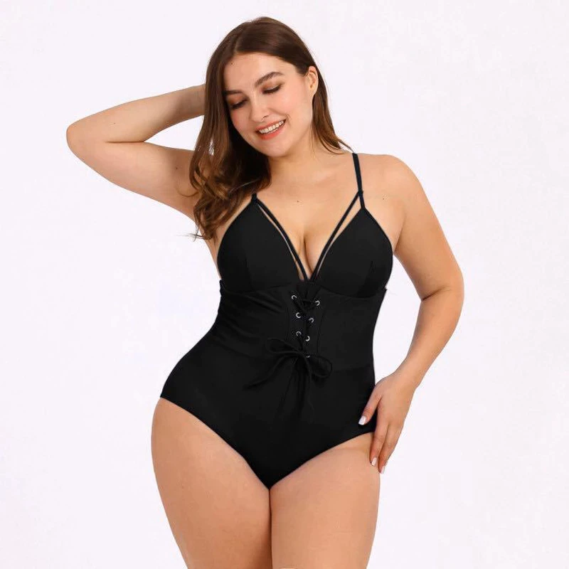 Upopby Print Tunic Corset Plus Size One-Piece Swimsuit