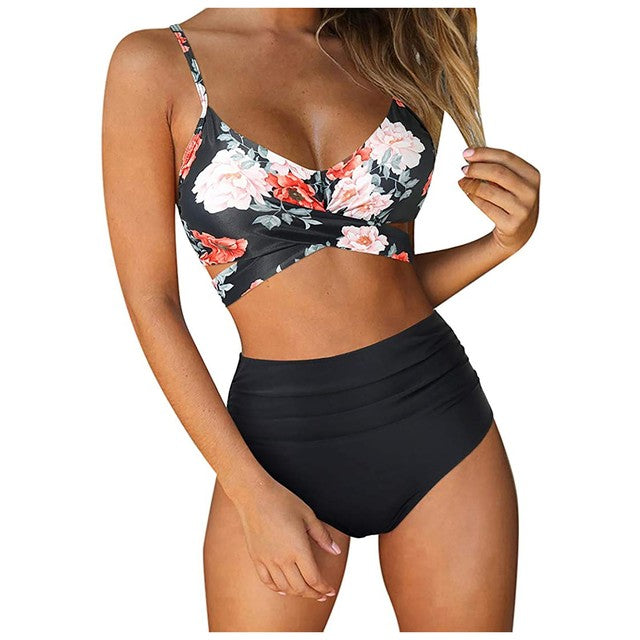 Upopby Two Pieces Flower Print High Waist Swimsuit