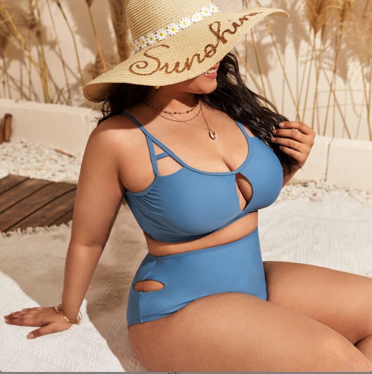 blue color two piece swimsuit