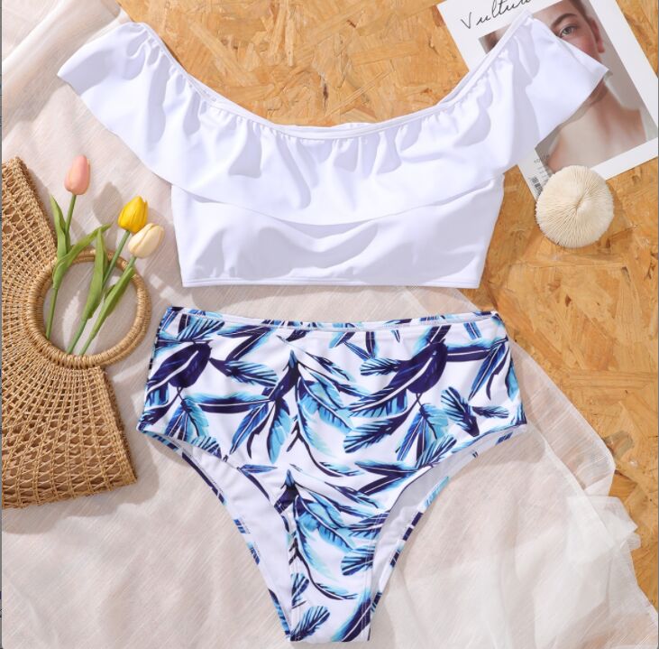 White cold shoulder swimsuit high waist bikini