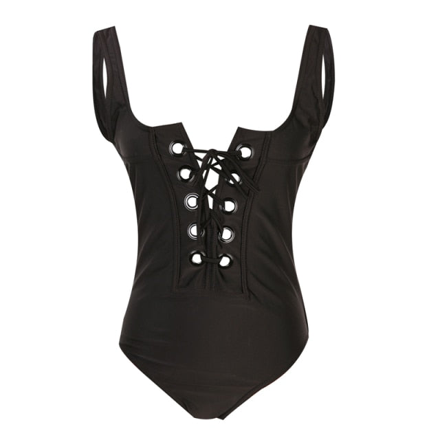 black one-piece swimsuit