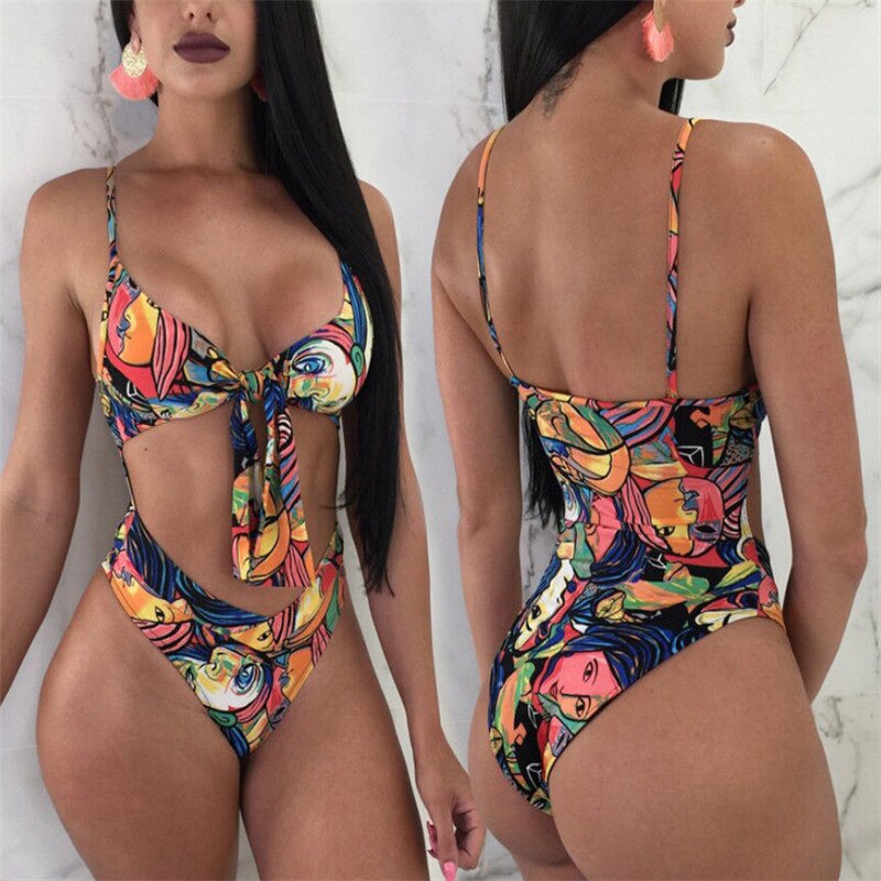 upopby abstract print one-piece bikini swimsuit